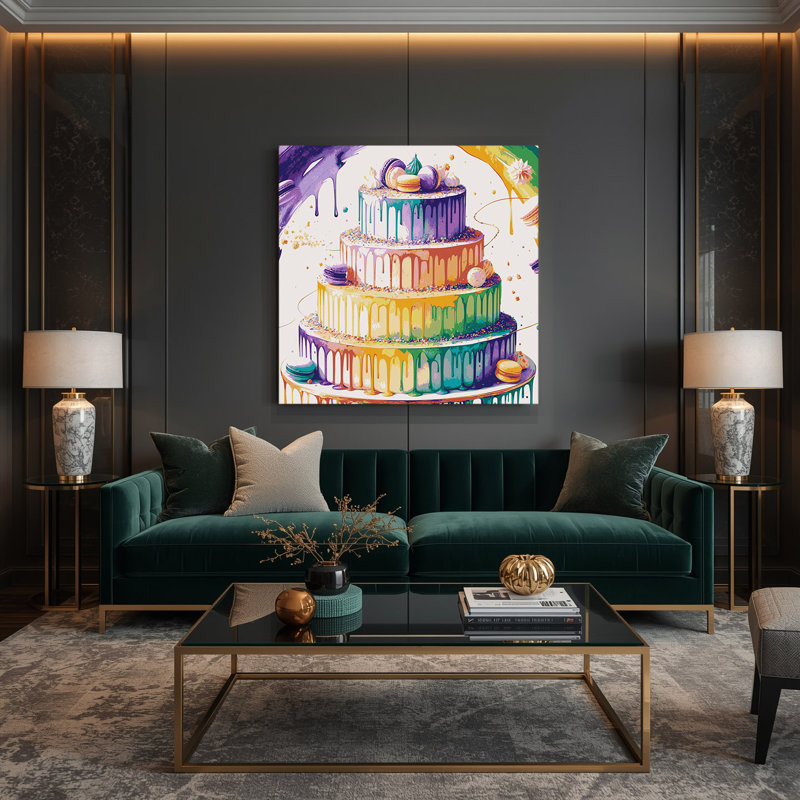 Desserts arc-en-ciel, art mural sur toile beige, H 8 po x l 8 po