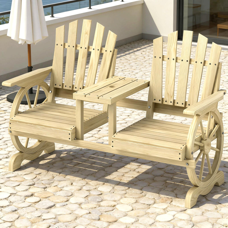 High Backrest Wooden Garden Bench,2-Seat Patio Bench, Brown
