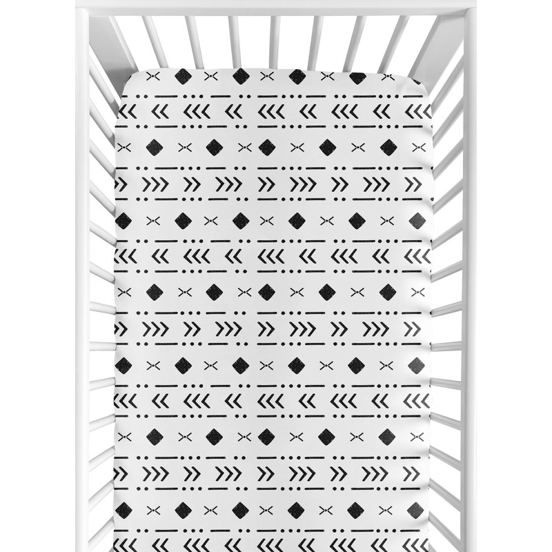 Drap-housse pour lit de bébé Boho Tribal, Blanc / noir