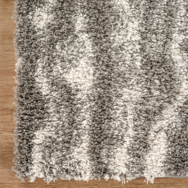 Nova Gray & Ivory Abstract Shag Modern Rug, Gray/Ivory, 4'10" x 8'0"