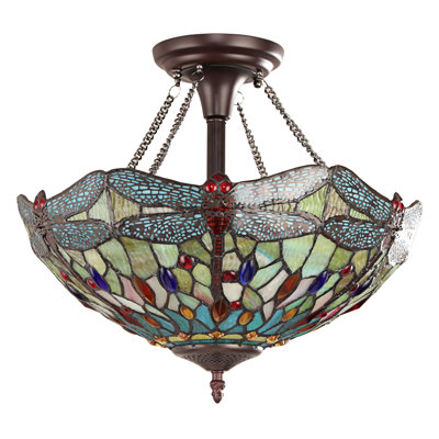 Canapé semi-encastré 2 lumières en bronze foncé de style Tiffany EMPRESS Canora