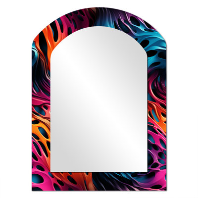 Futuristic Striped Fusion I - Abstract Arch Mirror, Magenta Asymmetrical Unique Wall Mirror, Printed Metal Art