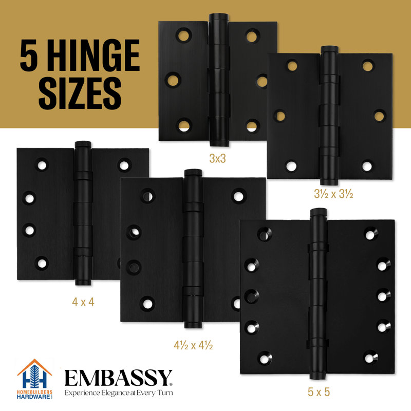 Matte Black Solid Brass Ball Bearing Door Hinge, 5" x 5"