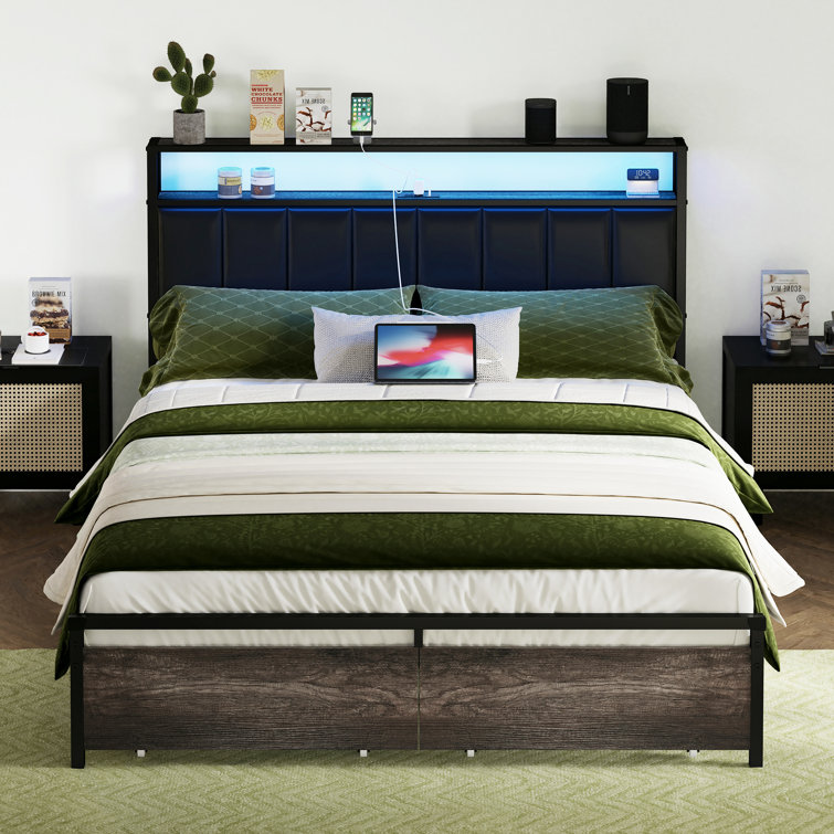 Aydin LED Bed Frame with Drawers and Charging Station