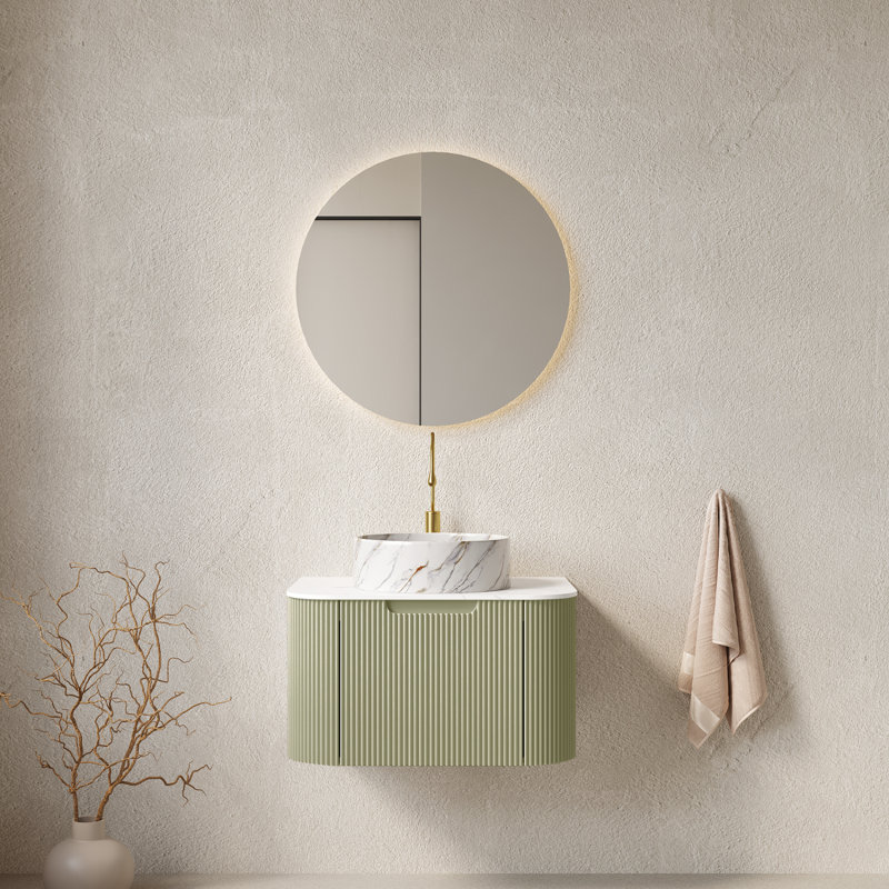 Meuble-lavabo de salle de bain avec lavabo, armoire de rangement murale avec tiroir et lavabo en céramique, Vert clair