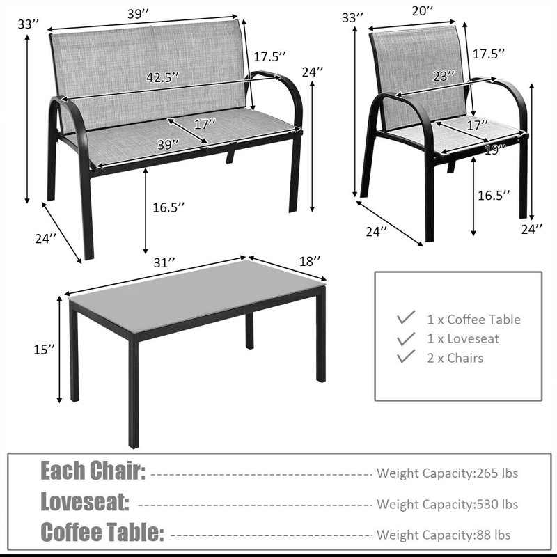 Krick Metal 4 - Person Seating Group, Deck Grey