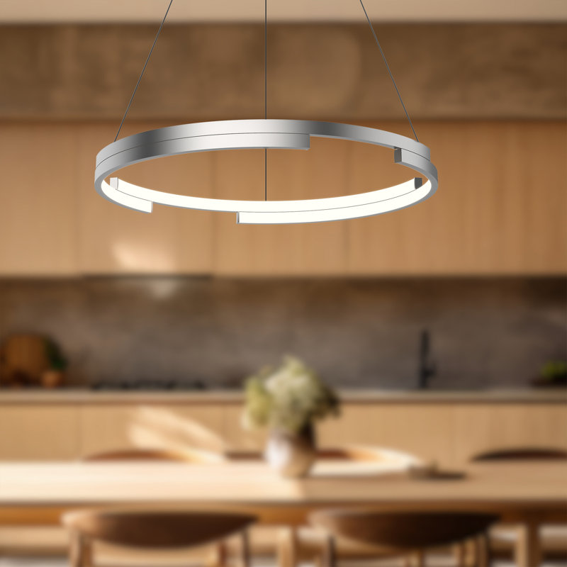 Luminaire suspendu géométrique unique à 1 lumière Anello Minor, Nickel brossé, H 123,38 po x l 24 po x P 24 po