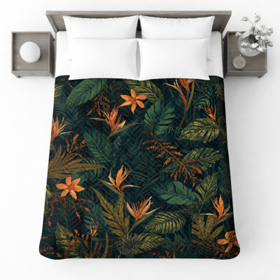 Tropical Foliage Pattern Quilted Bedspread All Sizes