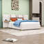 Lit plateforme tapissier Abeal avec prises intégrées, ports USB, coussins de tête de lit et tablettes de chevet-221658332-221658305