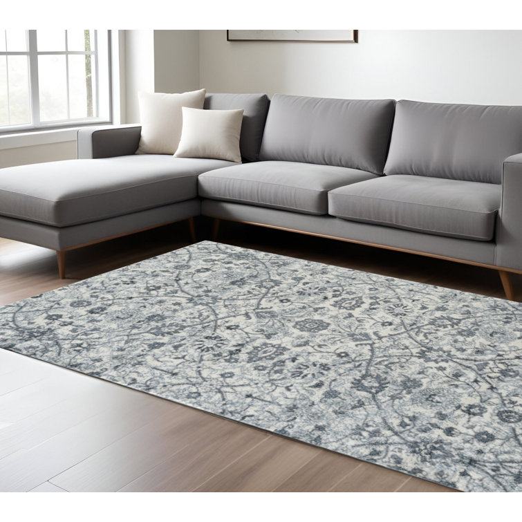 Tapis tissé à la machine 9 pi x 12 pi gris anthracite et floral