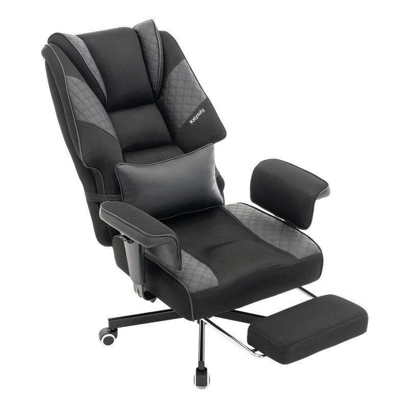 Fauteuil de jeu ergonomique avec accoudoirs réglables et repose-pieds rétractable, Noir