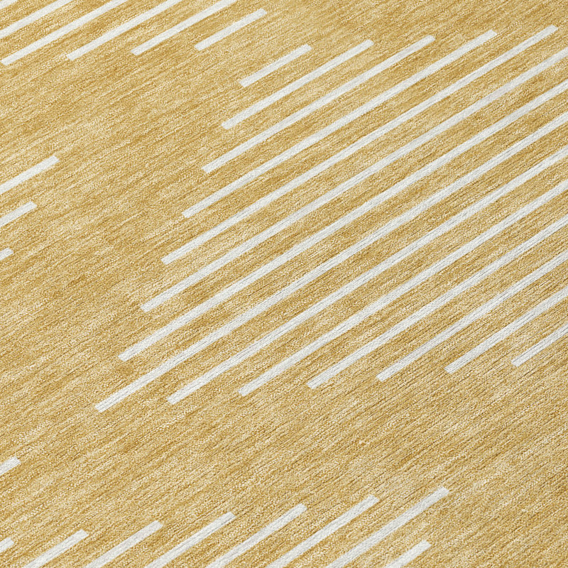 Gold and White Geometric Washable Synthetic Rug 2'6" x 3'10"