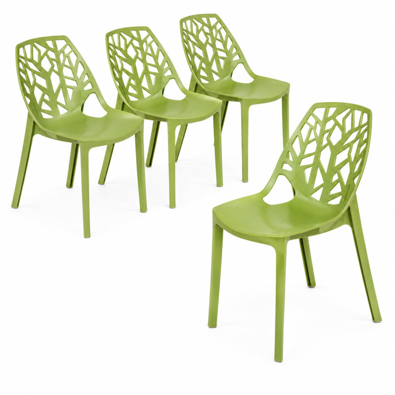 Edgington Lightweight Stacking Accent Dining Chair for Indoor & Outdoor, Solid Green, Set of 4