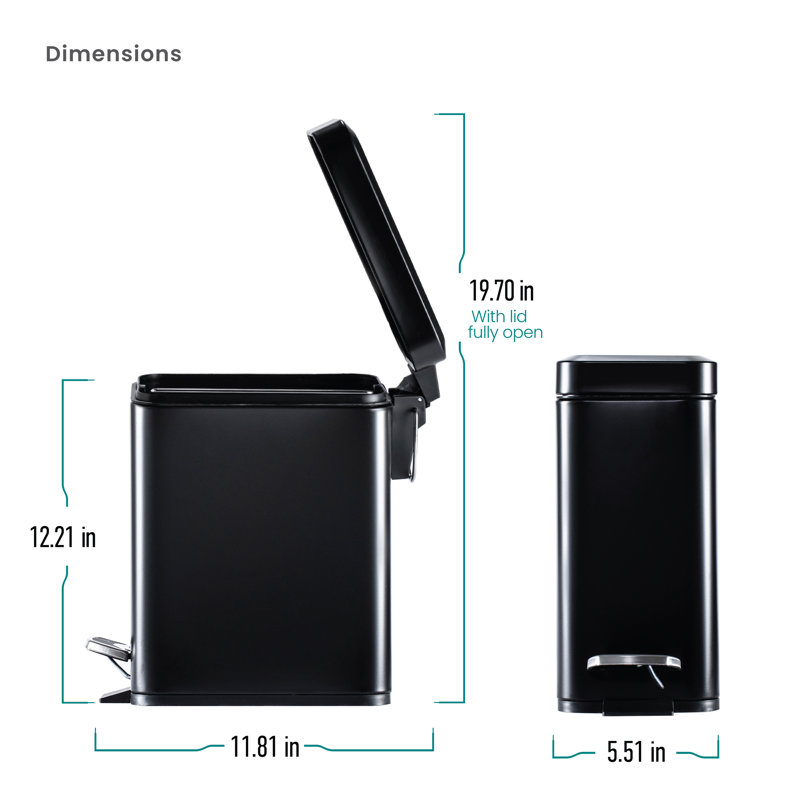 1.3 Gallon Slim Stainless Steel Trash Can with Step-On Pedal and Slow Closing Lid, Matte Black