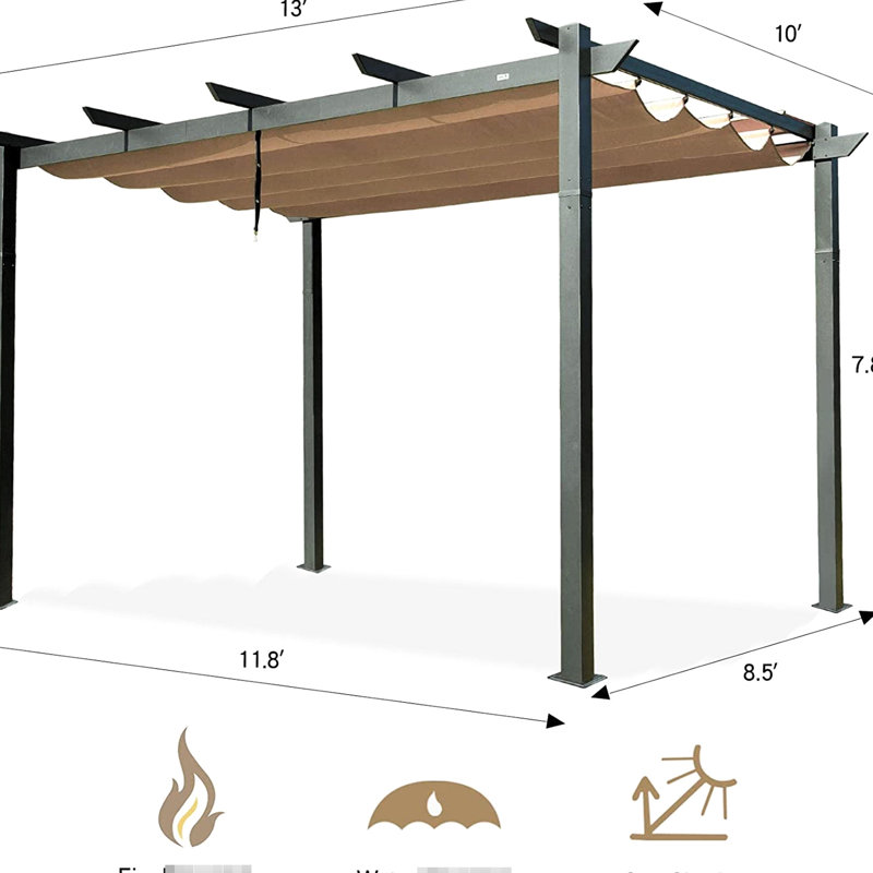 Pergola rétractable en aluminium pour patio - Auvent, structure, terrasse de jardin, parasol de terrasse 13 pi x 10 pi 7,8 pi