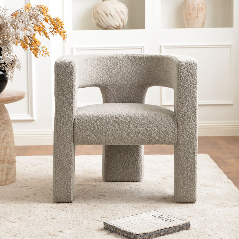 Brycie 28" W Boucle Square Armchair, Oatmeal Polyester Blend