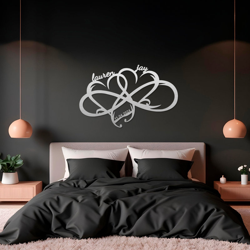 Infinity Hearts, art mural, 16" H x 25" W x 1" D, White