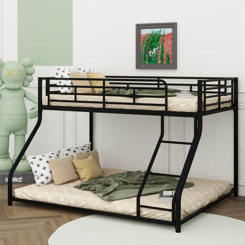 Sturdy Metal Drop-Down Bunk Beds, Twin XL Over Queen