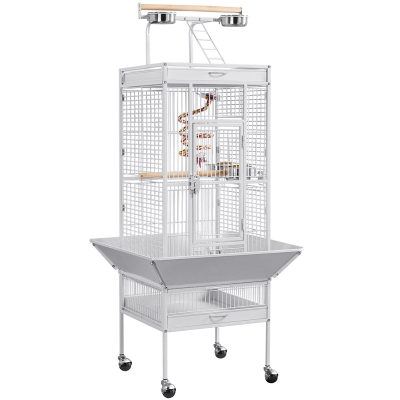 156cm Steel Play Top Floor Bird Cage with Wheels, White