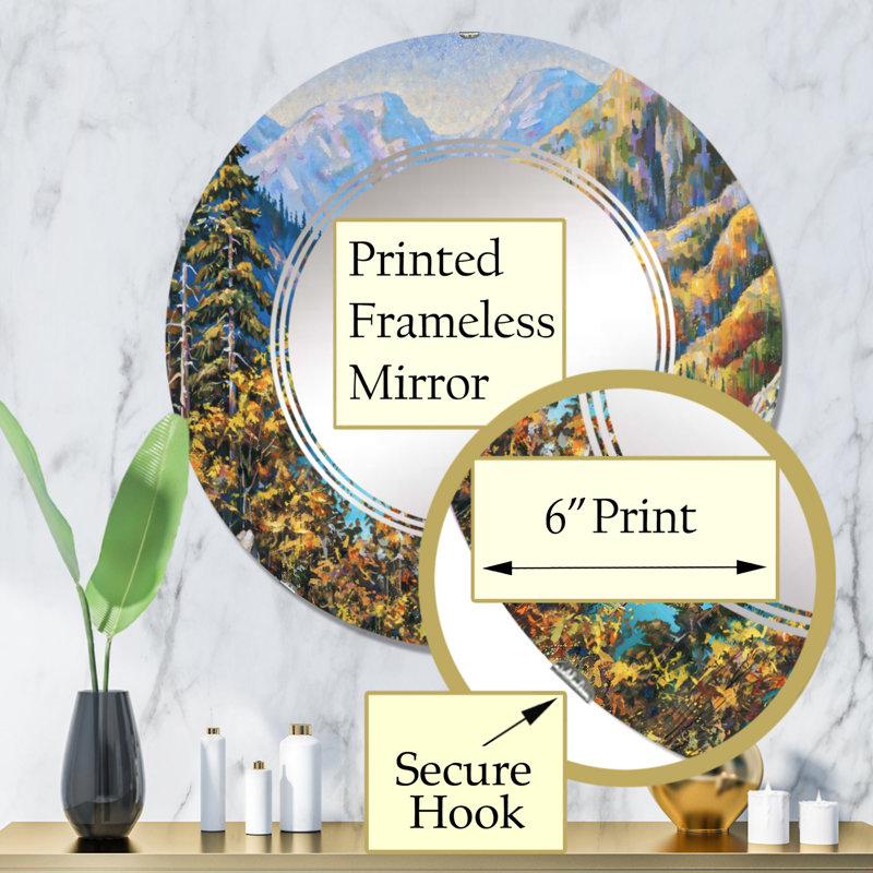 Pittoresque lac Ritsa en fin d'automne - Miroir mural rond Lake House, 32 po x 32 po
