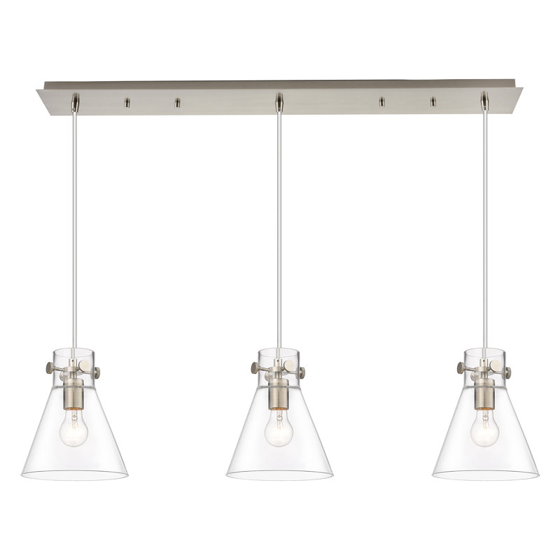 Luminaire suspendu 3 lumières Amrith, Transparent, Nickel satiné brossé