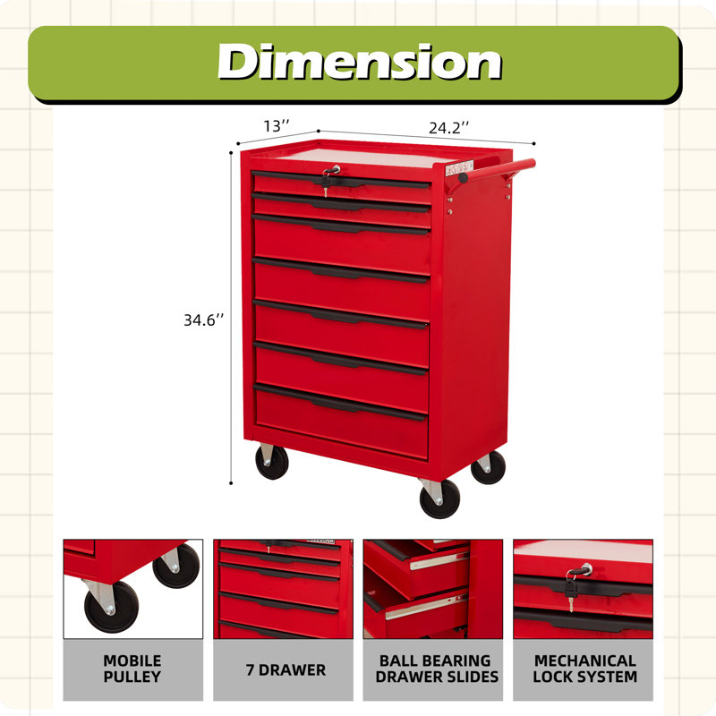 7-Drawer Rolling Tool Chest Cabinet
