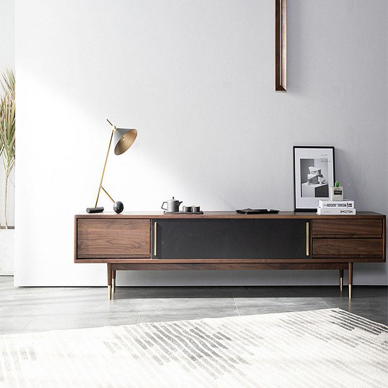 Cabinet audiovisuel simple en noyer noir