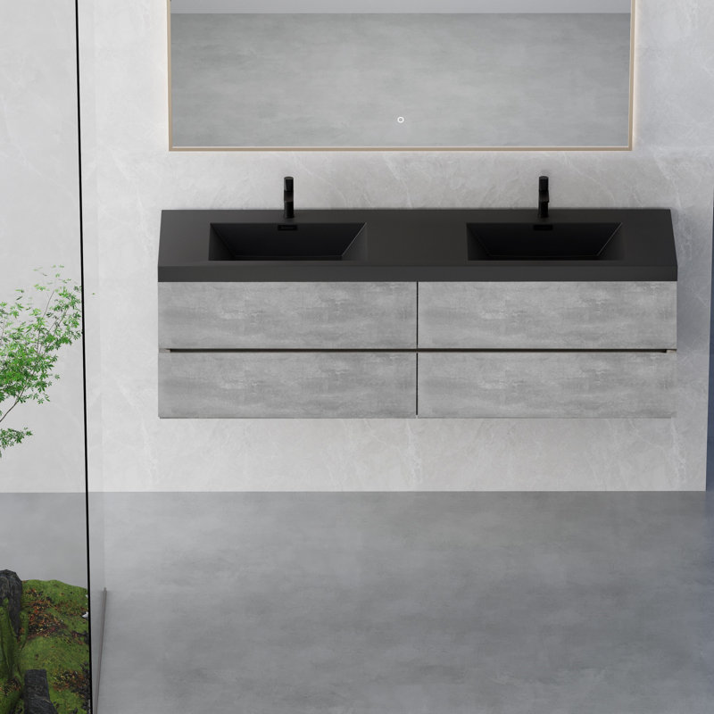 Meuble-lavabo flottant avec lavabo, armoire murale avec quatre tiroirs de rangement à fermeture en douceur, meuble-lavabo moderne avec rangement