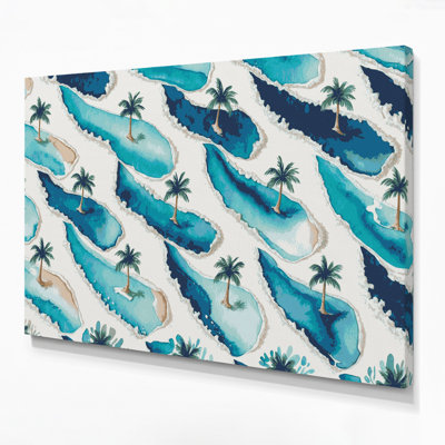 Coastal Island Pattern Green Canvas Wall Art