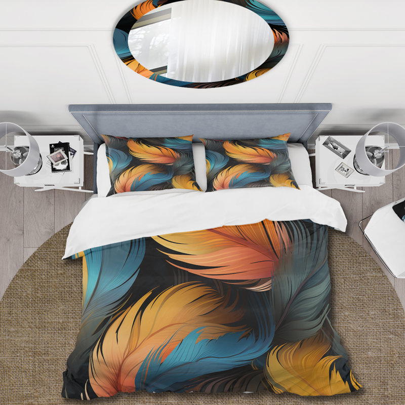 Ensemble de housse de couette à imprimé animal orange et bleu sarcelle, Housse de couette très grand et 2 très grandes t