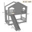 Twin House Bunk Bed With Slide And Storage Shelves, Solid Wood House Loft Bed With Window, Childlike Design, Gray