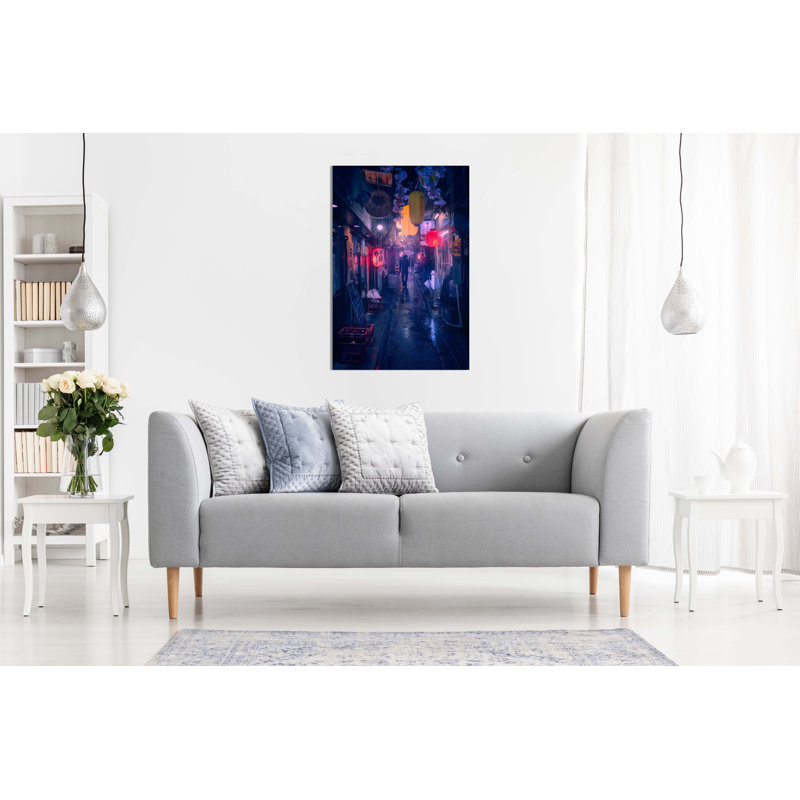 Tokyo Blue Alley Lights - Wrapped Canvas Print, 91cm H x 61cm W