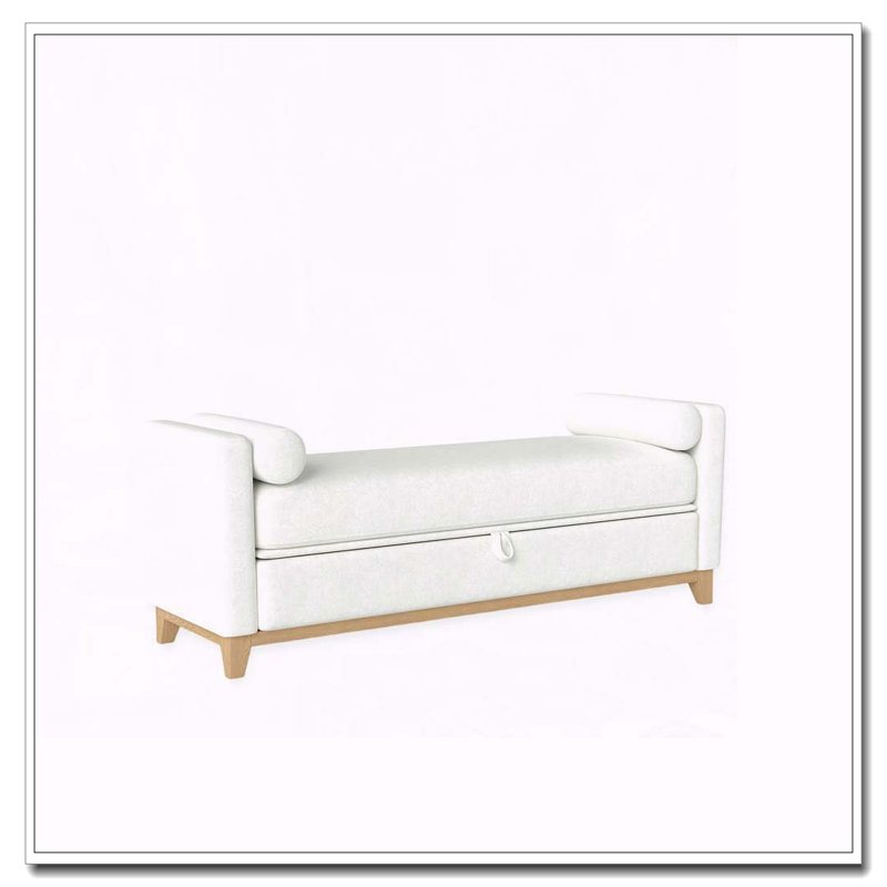 Banc rembourré en bois massif, Beige + naturel, 66 po + rangement