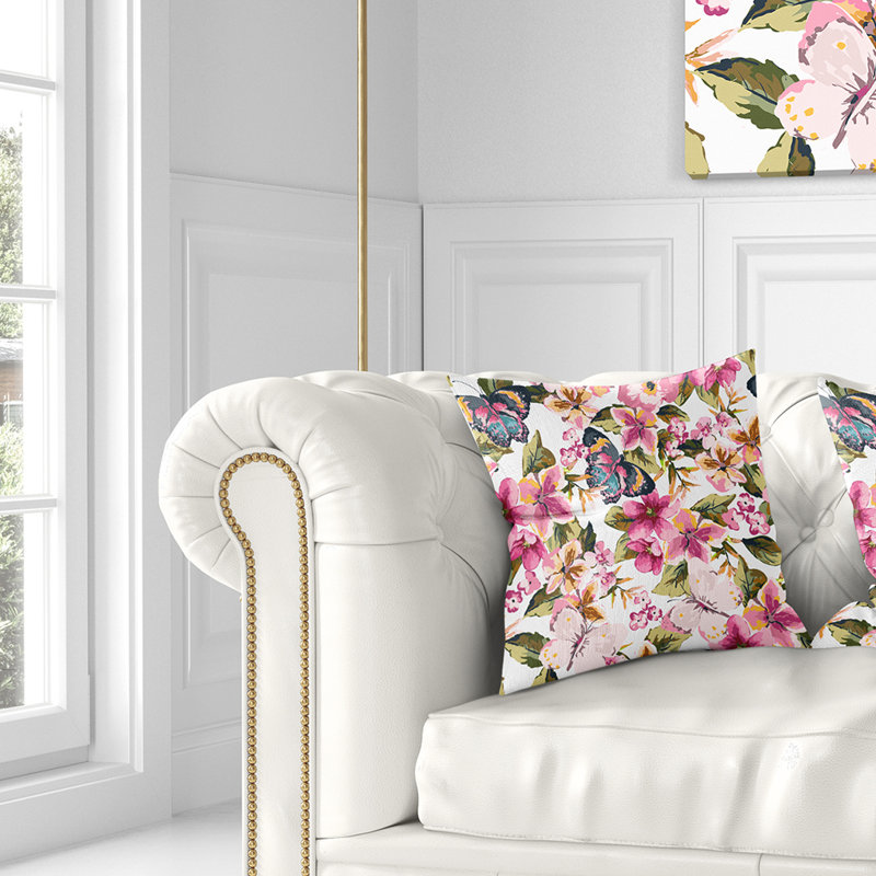 Papillons floral avec oreiller à motif transparent, 18 po x 18 po, Coussin décoratif