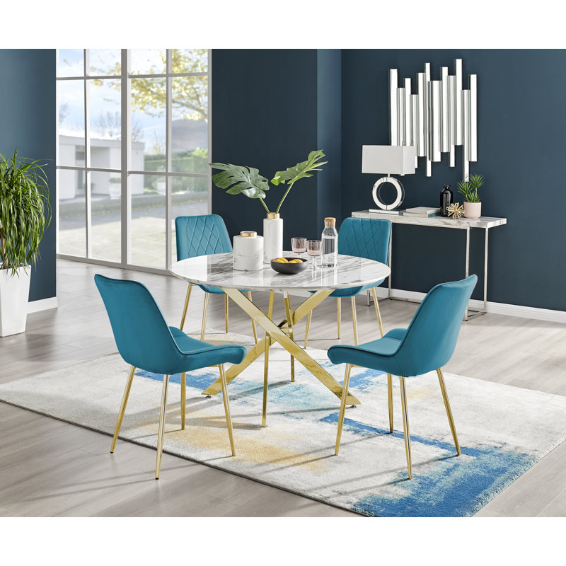 Eubanks 4 -Person Dining Set, Blue/Gold