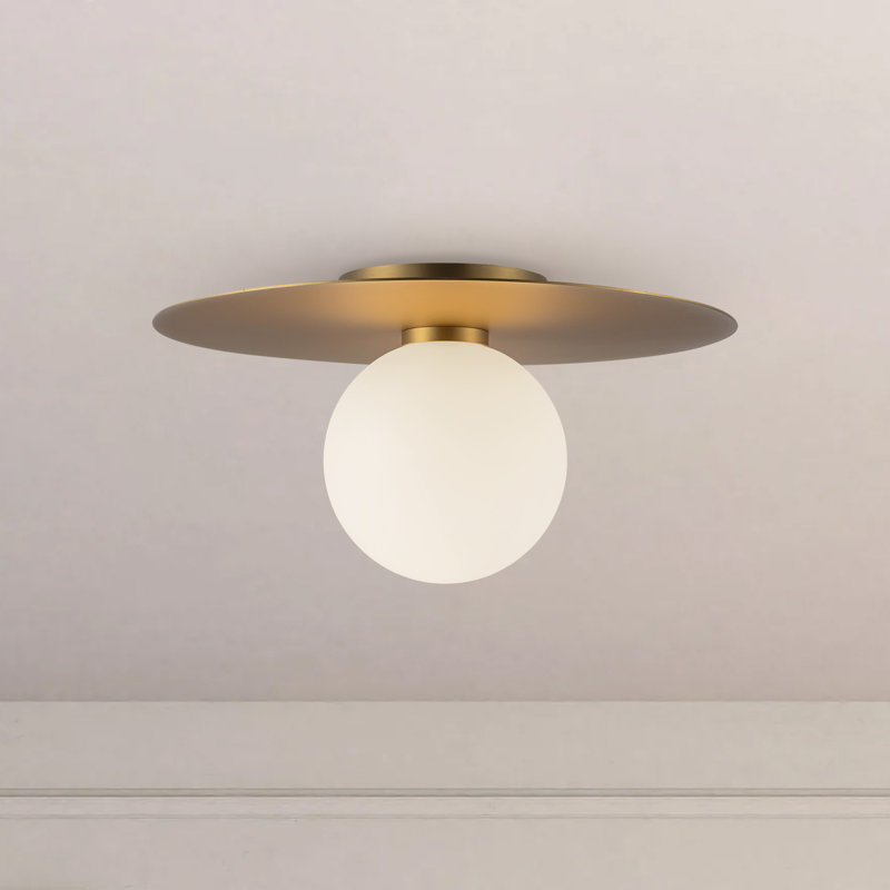 Elixir 10-In Flush Mount, Gold, 7.38" H x 14.1" W x 14.1" W, White/Gold