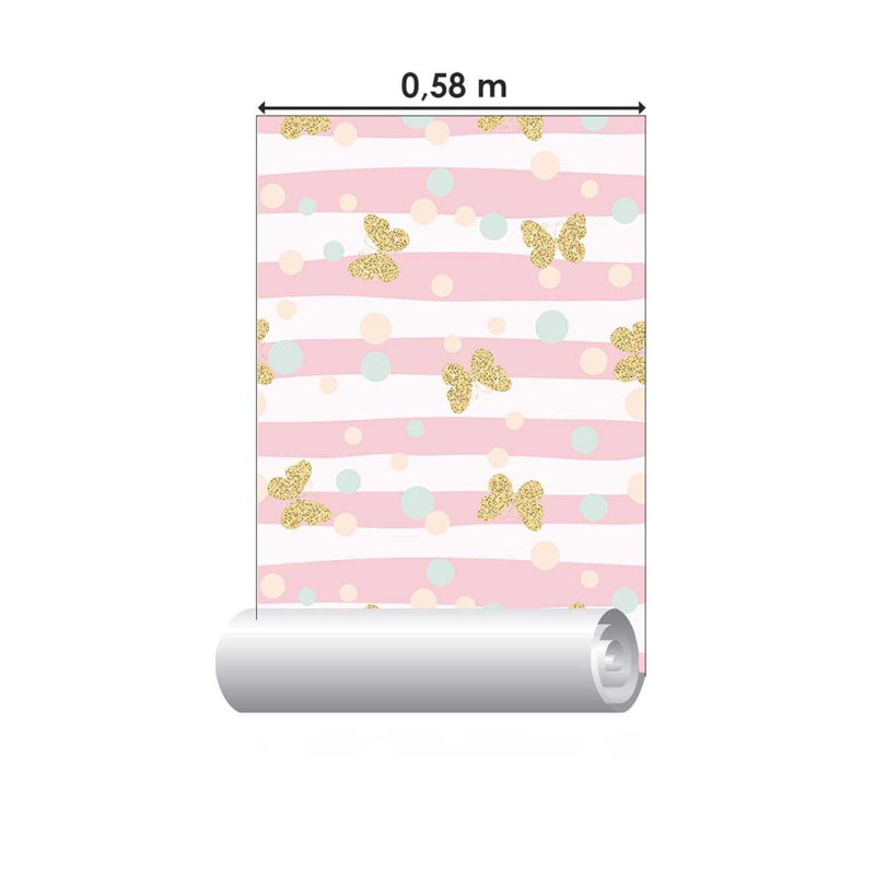 Rouleau de papier peint adhésif Mehar, Blanc / rose, L 126 po x l 24 po