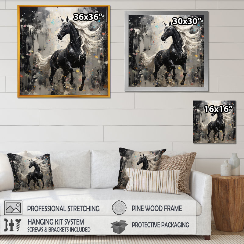 Minimalisme galopant cheval I - cheval, reproduction d'art mural, H 16 po x l 16 po x P 1 po, Cadre simple noir
