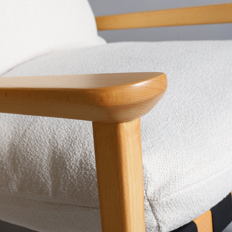 Chaise berçante Mid Century, Bouclé performance blanc cassé, Beechwood