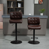 Homcom Bar Height Bar Stools Set Of 2 With Adjustable Seat, Thick Padded Cushion And Metal Footrest For Home Bar