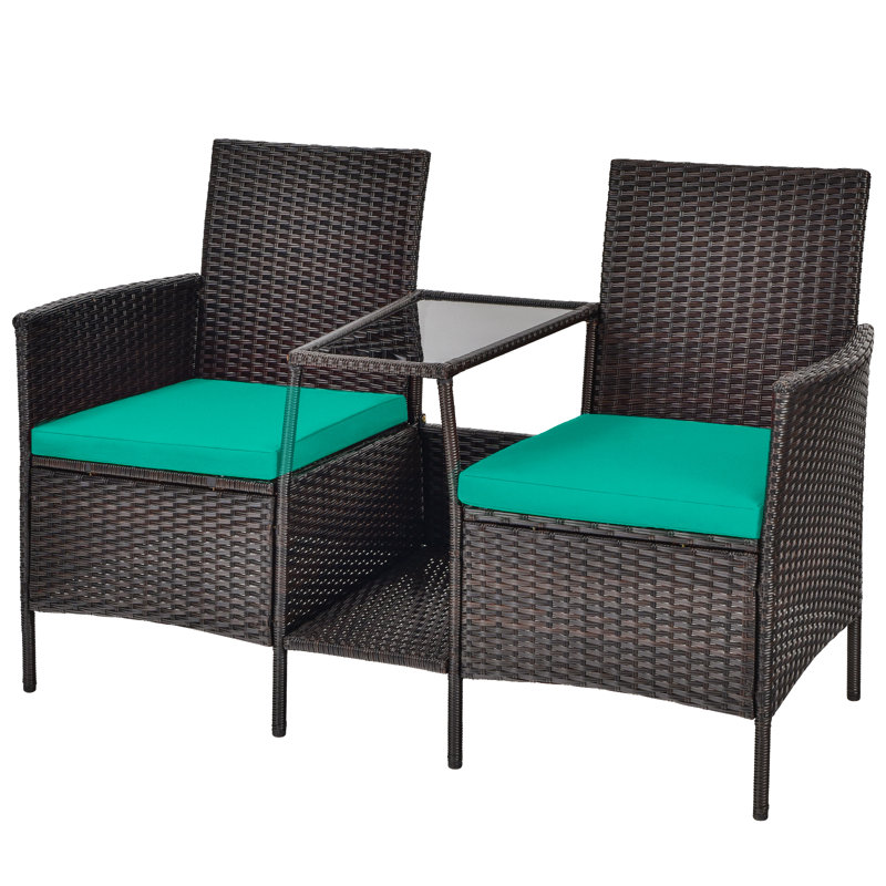 Banc tête-à-tête en rotin Patiojoy, Turquoise