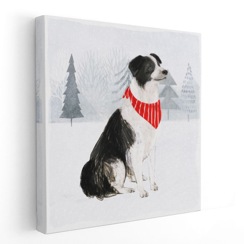 «Christmas Cats & Dogs II Black and White», reproduction d'art sur toile, H 30 po x l 30 po