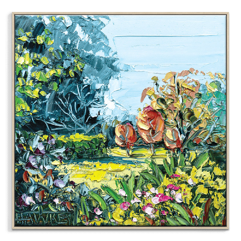Country Garden 1 Piece Painting, 102cm H x 102cm W x 5cm D, Brown Framed Canvas