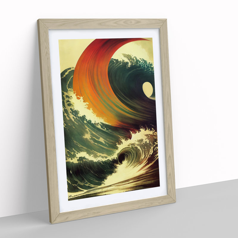 Unique Ocean Wave - Single Picture Frame Painting, 34cm H x 25cm W x 2cm D, Oak Framed
