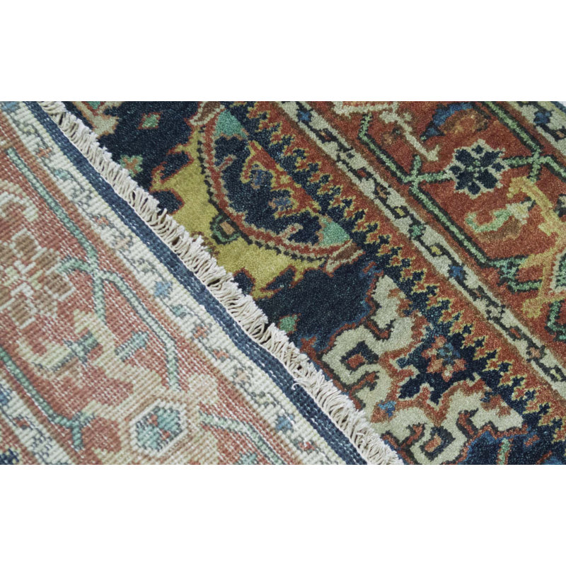Hand-Knotted High-Quality Blue and Red Runner