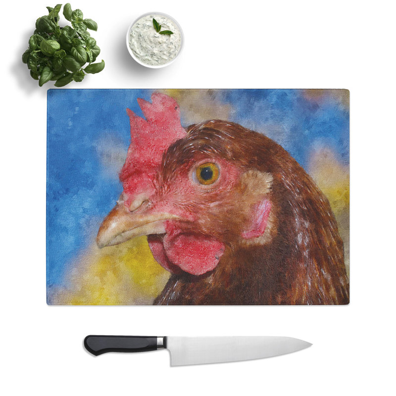 Hen Painting Chopping Board, 0.4cm H x 28.5cm W x 39cm L