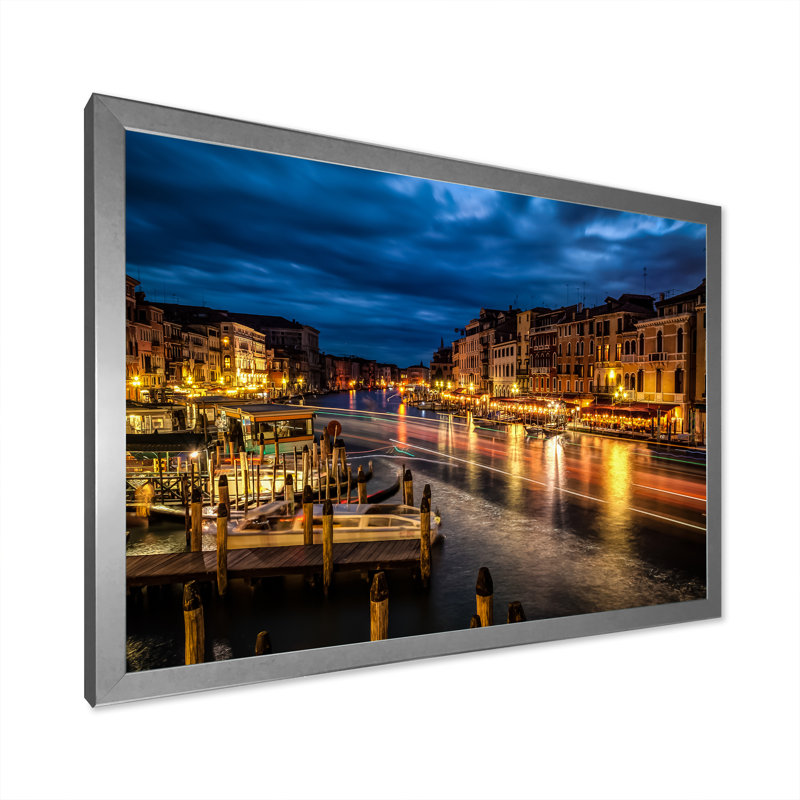 «Venice at Night», reproduction d'art sur toile, H 24 po x l 36 po x P 1 po, Cadre photo argenté