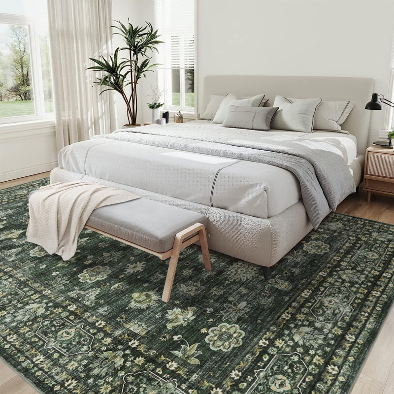 lxt-Boho Area Rug Living Room Rugs Floral Carpet Machine Washable Carpet Non Slip Rugs for Bedroom Dining Kitchen Office
