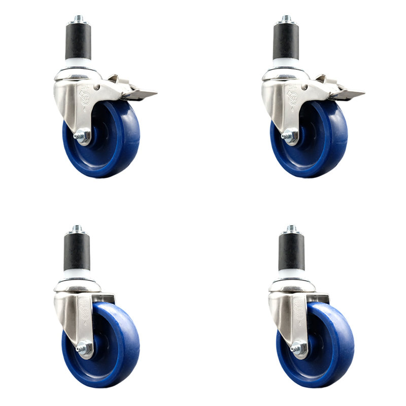 Ensemble de roulettes extensibles en poly massif avec 2 freins verrouillables, H 3,5 po x l 3,5 po