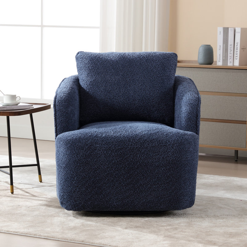 Dalbert 30.3'' Wide Swivel Barrel Chair, Navy 100% Polyester